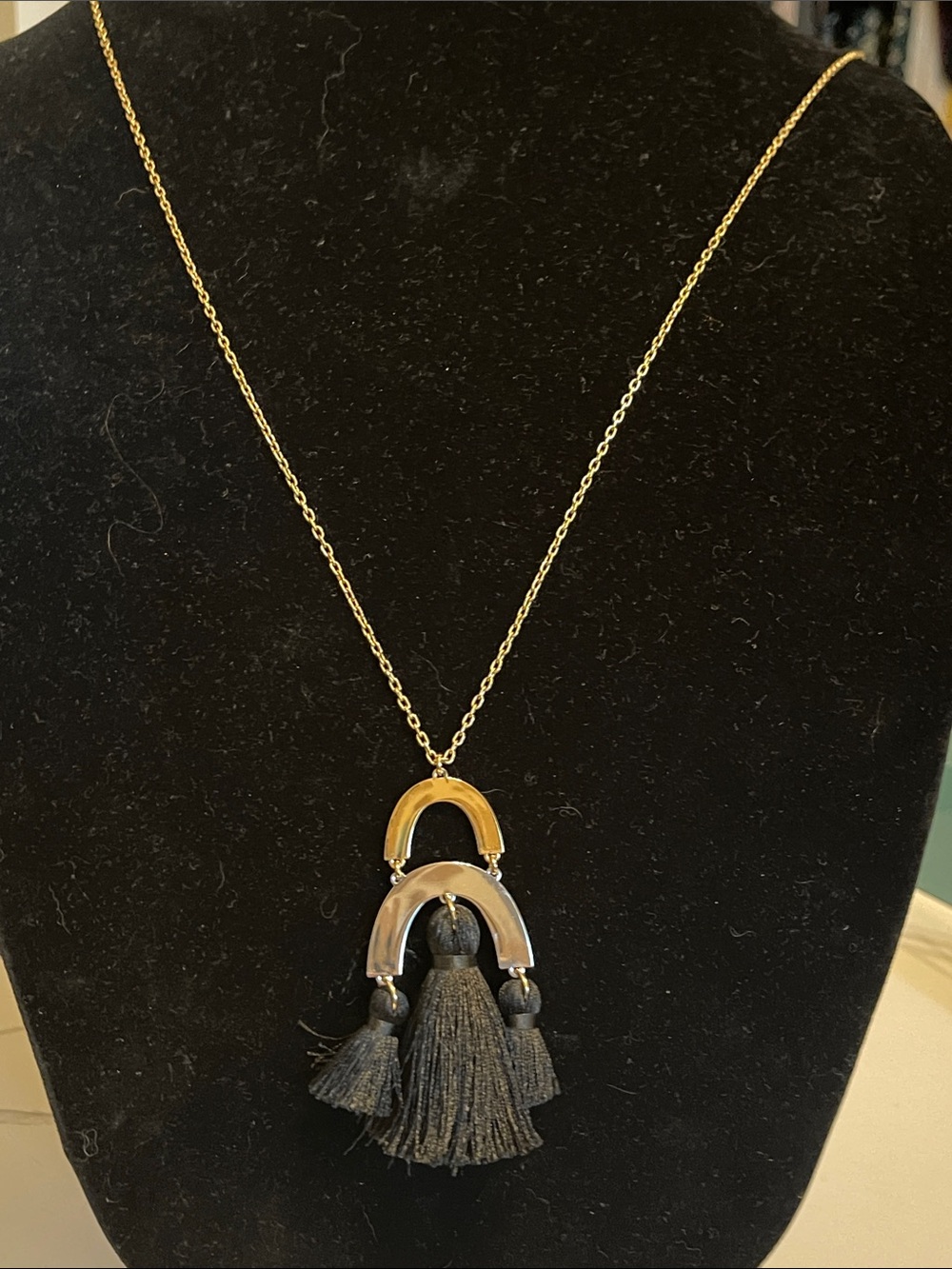 BaubleBar Gold-Tone Arch Necklace with Black Tassels